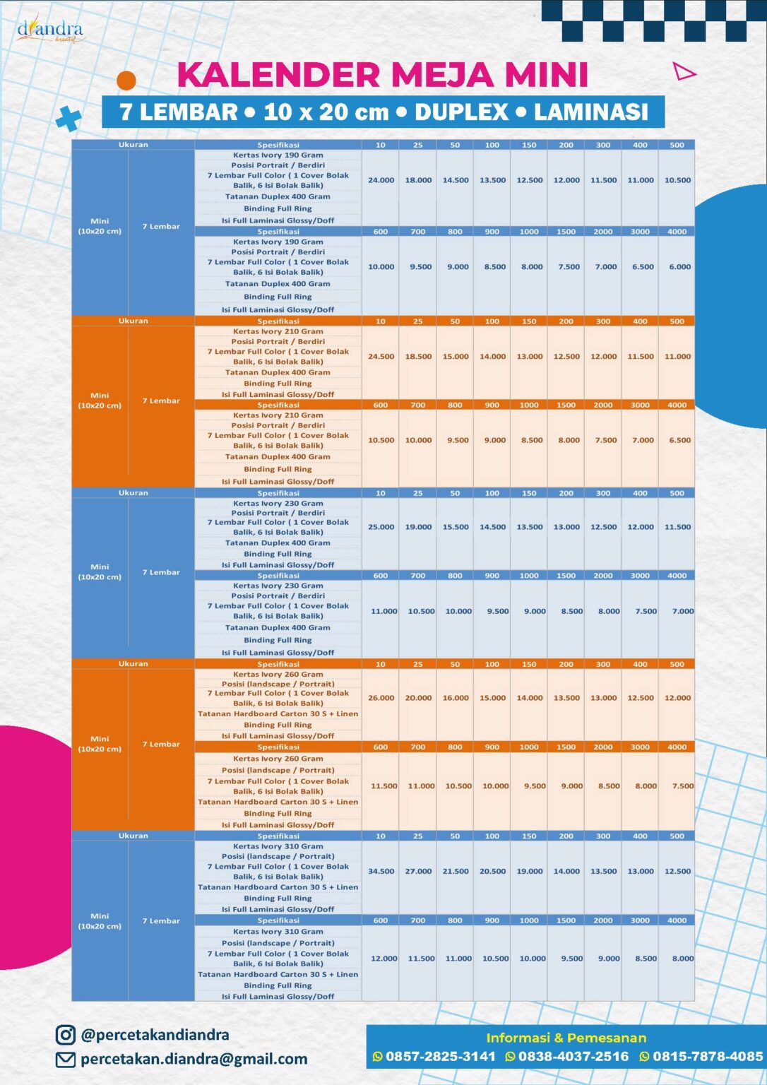 Cetak Kalender Meja Mini 2024 Duplex Laminasi Percetakan Diandra #1