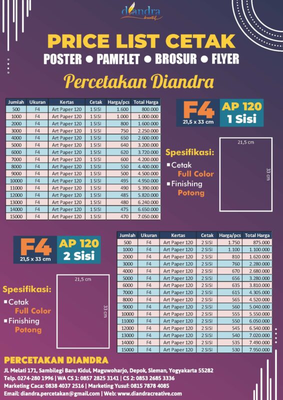 Price List Brosur-Pamflet-Flyer F4- Ap 120 - Diandra Kreatif