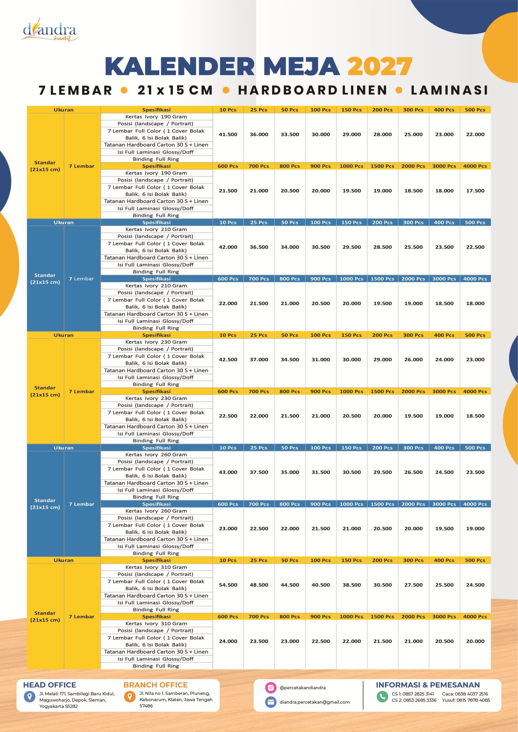 Cetak Kalender Meja Hardboard Laminasi 2027 - Percetakan Diandra #1