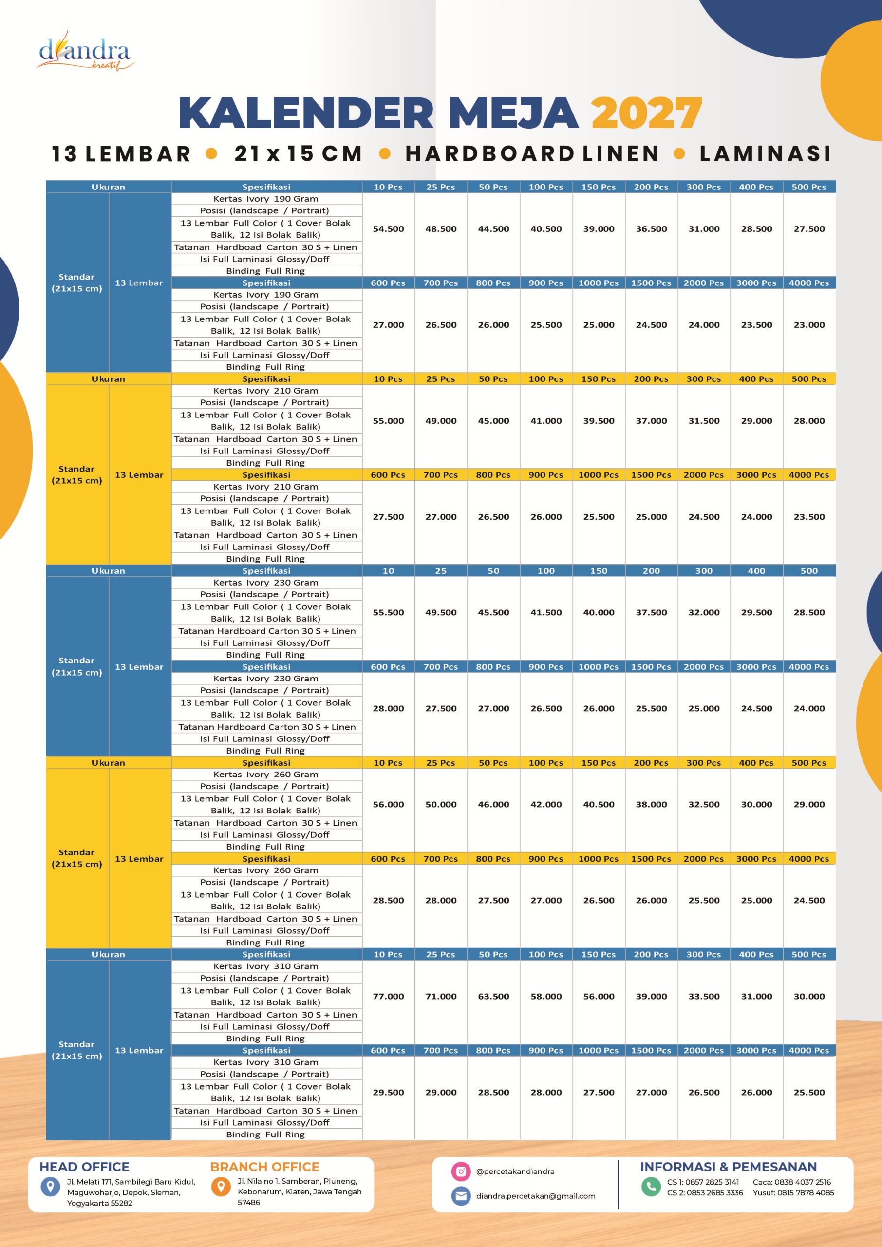 Cetak Kalender Meja Hardboard Laminasi 2027 - Percetakan Diandra #2